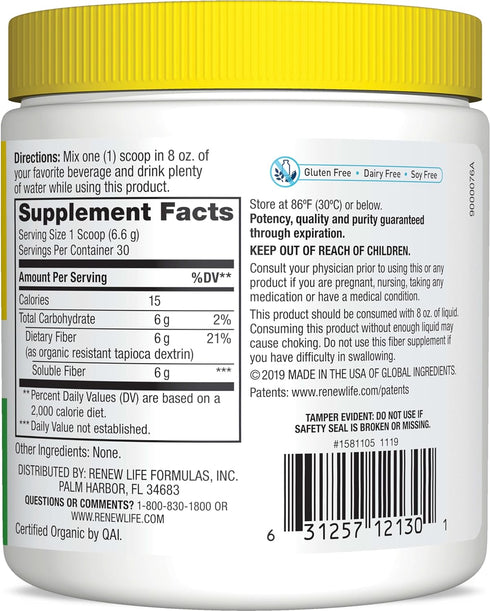 Renew Life Adult Completely Clear Organic Prebiotic Fiber, Keto Friendly Powder, 7 oz (Package May Vary)