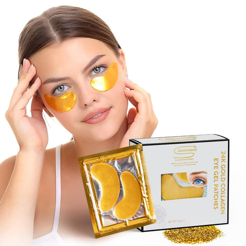Under Eye Gel Pads, Collagen Eye Patches for Puffy Eyes, Dark Circles, 24K Gold Eye Mask with Hyaluronic Acid, 15 Pairs