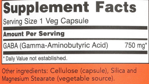 NOW Supplements GABA 750mg - Neurotransmitter Support, 100 Veg Capsules