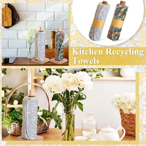 50 Pcs Reusable Paper Towels Paperless Towels Reusable Cotton Cloths Reusable Toilet Absorbent Washable Paper Towels with Roll Kitchen Dishcloth for Kitchen Paperless Dishcloths (Flower)