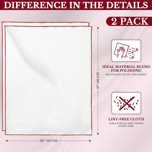 2-Pack Premium Microfiber Wine Glass Polishing Cloths, Lint-Free Drying Towels for Glassware, 25" x 20" (White, 2 Count)