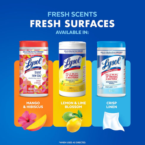 Pack 4 Lysol Disinfectant Wipes, Multi-Surface Antibacterial Cleaning Wipes, For Disinfecting and Cleaning, Lemon