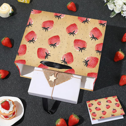 Strawberry Birthday Gift Bag for Girls Sweet Berry Gift Wrap Bags with Handle Tissue Paper Card Strawberry Wrapping