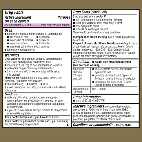 GoodSense Rapid Release Pain Relief, Acetaminophen Caplets 500 mg, Extra Strength Pain Reliever and Fever Reducer, 100 Count