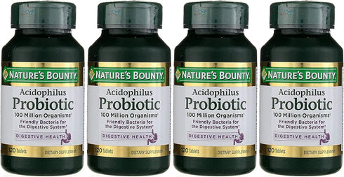 Nature's Bounty Probiotics Dietary Supplement, Supports Digestive and Intestinal Health, Probiotic Acidophilus, 120 Tablets, Pack of 4