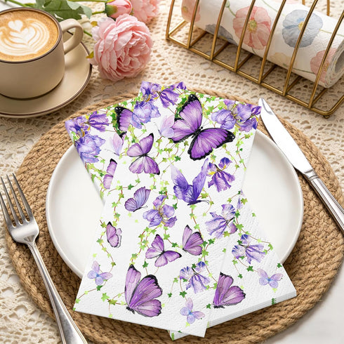 wuhuzsm 100 Count, Butterfly Napkins Party & Guest Napkins for Birthday Holiday Wedding, Floral Garden Design