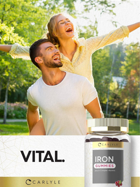 Carlyle Iron Gummies, 60 Vegan Gummies, Plus B-Complex Vitamins, Grape Flavor, Non-GMO, Gluten Free Supplement