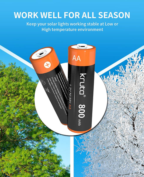 Kruta AA Rechargeable Batteries, 12 Pack, NiMH Double A 1.2V 800mAh for Outdoor Solar Garden Lights