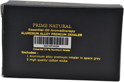 Prime Natural Essential Oil Aluminum Alloy Nasal Inhaler, Refillable with 5 Cotton Wicks - Space Gray