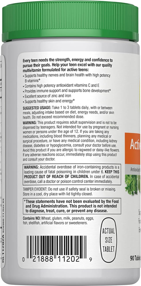 Rainbow Light Multivitamin for Teens, Vitamin C, Zinc, B Complex, Gluten Free, 90 Tablets
