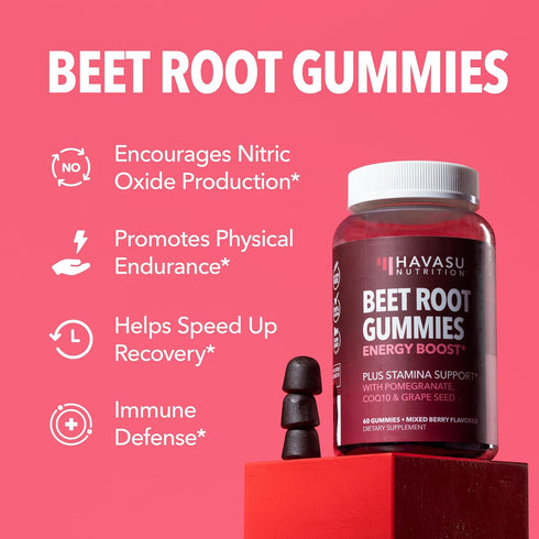 Beet Root Gummies with COQ10 Energy Supplement | 30 Vegan Gummies for Healthy Energy & Performance Support