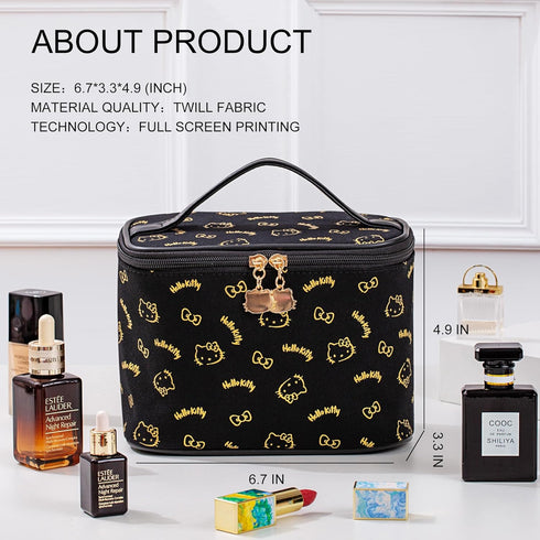 Large Black Cosmetic Bag, Travel Makeup Organizer with Zipper and Handle for Women