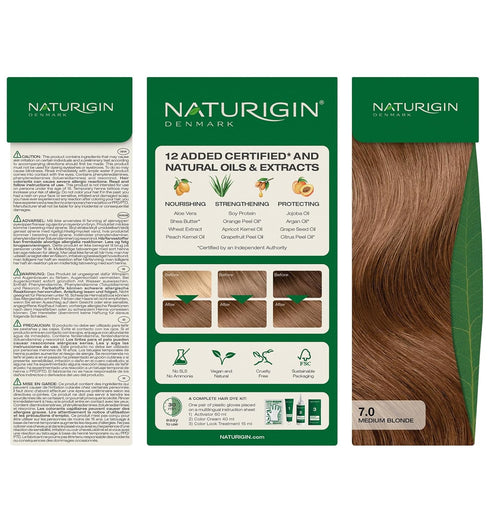 Naturigin Permanent Hair Color, 7.0 Medium Blonde, Ammonia Free, 100% Gray Coverage, Vegan, 1 Pack