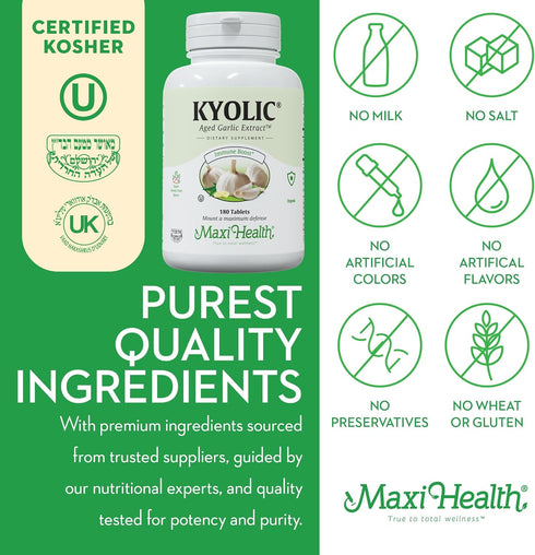 Maxi Health Kyolic Organic Garlic Supplement, Vegetarian Tablets for Immune Support (180 Count)