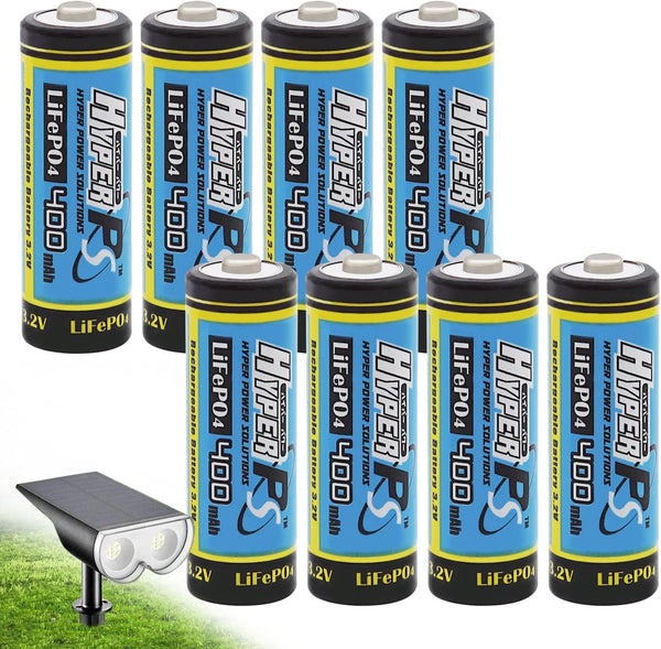 (8-Pack) HyperPS 3.2V LiFePo4 14430 400mAh Rechargeable Battery for Solar Panel Light, Tooth Brush
