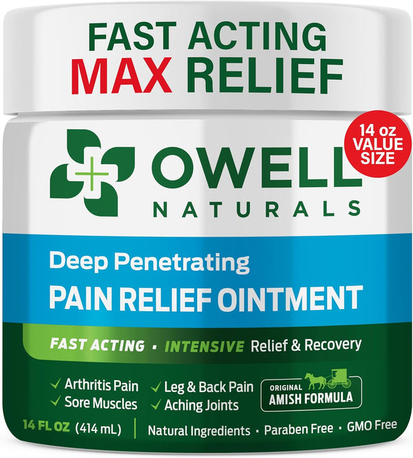 OWELL NATURALS Pain Relief Ointment - 14 oz All Natural Oil Based Formula for Joint & Muscle Discomfort