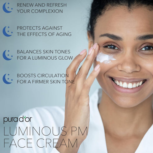 PURA D'OR 1.7 Oz Luminous PM Face Cream: Methylene Blue, Marine Collagen, Retinol, Peptides, Apple Stem Cell Extract,