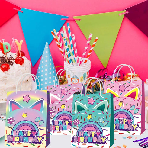 Terasilian 12pcs Cartoon Cat Party Gift Bags Dollhouse Theme Gift Bags for Kids Birthday Party Decorations Favors