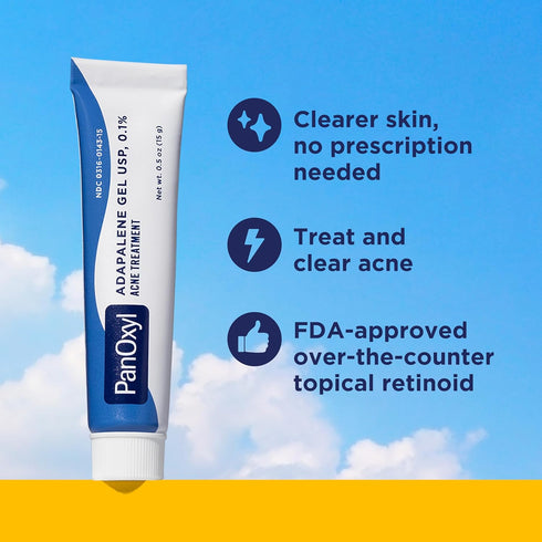 PanOxyl Adapalene 0.1% Leave-On Gel, 30 Day Supply for Acne Prone Skin, Oil Free, Fragrance Free, 0.5 oz