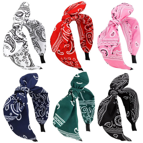Jaciya 6 Pieces Bandana Bow Headbands for Women - Wide Black Headbands for Girls Hair Accessories