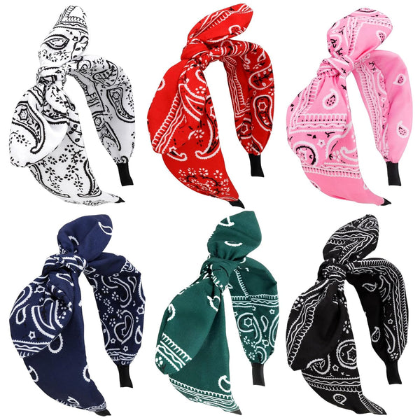 Jaciya 6 Pieces Bandana Bow Headbands for Women - Wide Black Headbands for Girls Hair Accessories