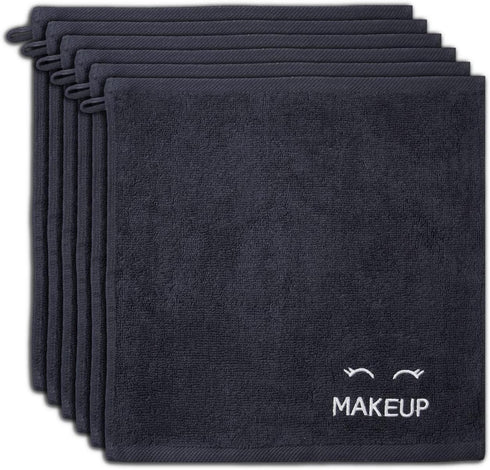 White Classic Bleach Safe Black Makeup Washcloths, 6 Pack - Super Soft Luxury Cotton Towels for Cleansing