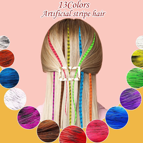 Xinnun 52 Pcs Colored Hair Feathers Extension Kit, Long Rainbow Synthetic Hair with 200 Pcs Micro Rings