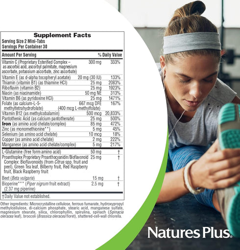 NaturesPlus Hema-Plex Iron - 60 Mini-Tabs, Pack of 2, 85 mg Elemental Iron + Vitamin C - 60 Servings