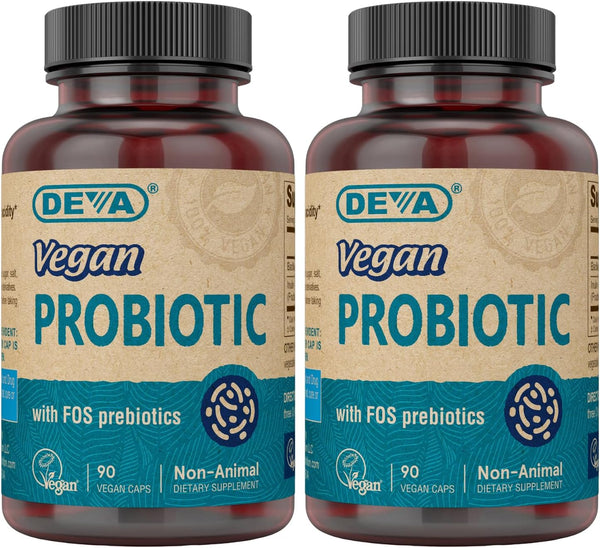 DEVA Vegan Probiotic with FOS Prebiotics - 2 Billion CFU with 100 MG Prebiotics - Non-Dairy, Gluten Free, 90 Capsules