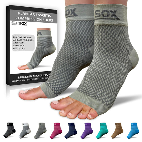 SB SOX Plantar Fasciitis Relief Socks - Ankle Brace Compression Sleeve for Foot Pain, Swelling, Heel Spurs (Gray,