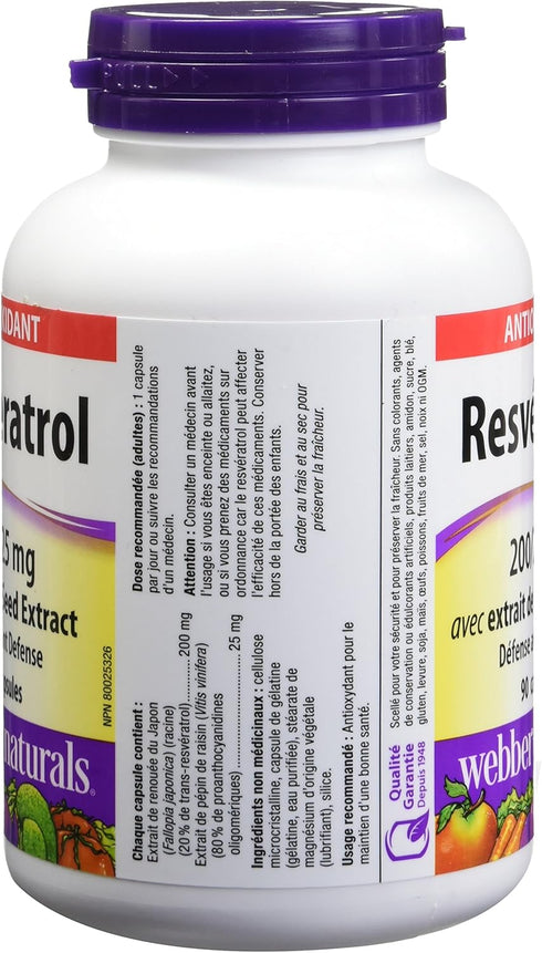 Webber Naturals Resveratrol with Grape Seed Extract, 200mg/25mg, 90 Capsules