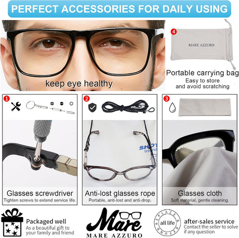 MARE AZZURO Large Blue Light Blocking Reading Glasses Men, Computer Readers 0 1.0 1.25 1.5 1.75 2.0 2.25 2.5 2.75 3.0