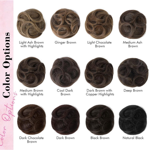 REECHO Space Bun Hair Pieces, 2 PCS Mini Claw Clip in Messy & Cat Ears Hair Bun Extensions, Medium Ash Brown