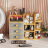 Makeup Organizer Countertop, Elegant Bamboo Cosmetic Skincare Organizers with 3 Makeup Brush Holders, 3 Drawers
