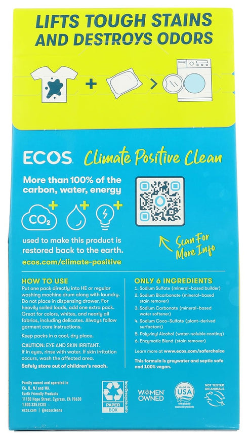 Packs, 36.33 OZ Ecos Free & Clear Laundry Detergent