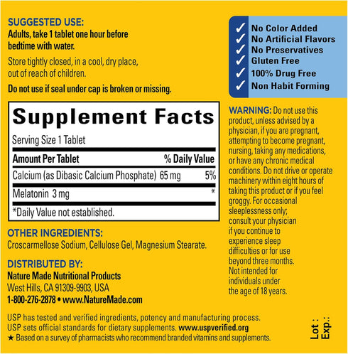 Nature Made Melatonin 3mg Sleep Aids for Adults, 120 Tablets, 120 Day Supply