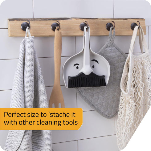Peleg Design Dustache Mini Dustpan and Brush Set, Small Broom and Dustpan Set with Mustache Design for Home & On-The-Go
