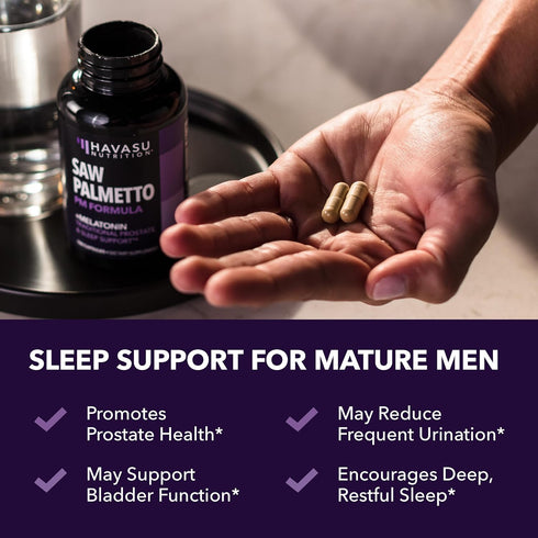 Night Time Saw Palmetto for Men - Supplement with Melatonin and Chamomile Extract for Sleep & Prostate Support
