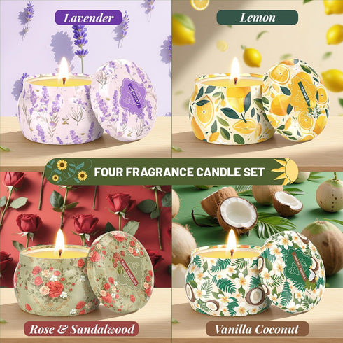 WarmEmbrace 4 Pack Set, 4.4OZ Set Scented Candles for Women, Soy Candle Candles for Home Scented, Candle Gift