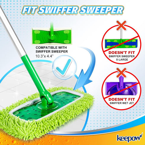 KEEPOW Reusable Dry Sweeping/Wet Mopping Cloths, Compatible with Swiffer Sweeper, 6-Pack Washable Microfiber