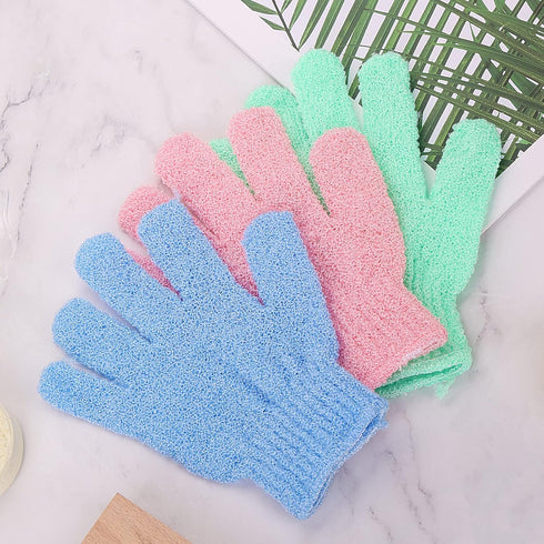 Sibba 3 Pair Bath Gloves for Shower, Natural Loofah Exfoliating Wash Gloves for Body and Face