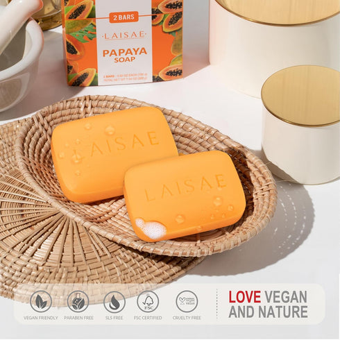 Papaya Exfoliating Soap, Hydrating Face Moisturizer with Niacinamide, Shea Butter, Aloe Vera - Sensitive Skin Soap,