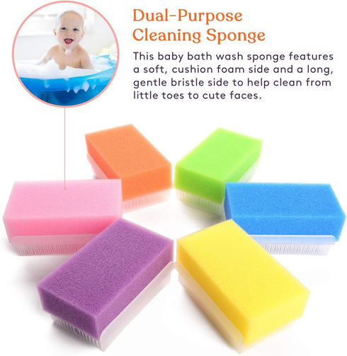 Special Supplies Baby Bath Sponges (6 Pack) - Soft Foam Sensory Scrubber with Cradle Cap Brush for Infant, Toddler Skin