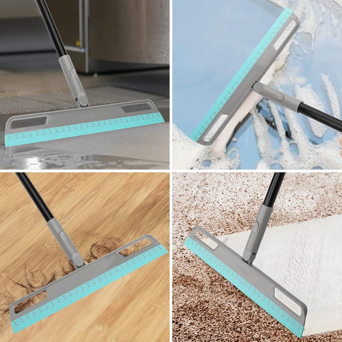Multifunction Magic Broom, Silicone Floor Squeegee Broom with 59" Long Handle, Scraping Broom for Floor Bathroom Kitchen Shower Tile Pet Hair Fur Marble Glass Water Window Foam Cleaning, Blue