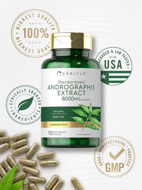 Carlyle Andrographis Paniculata Capsules | 8000 mg | 90 Count | Gluten Free & Non-GMO Supplement