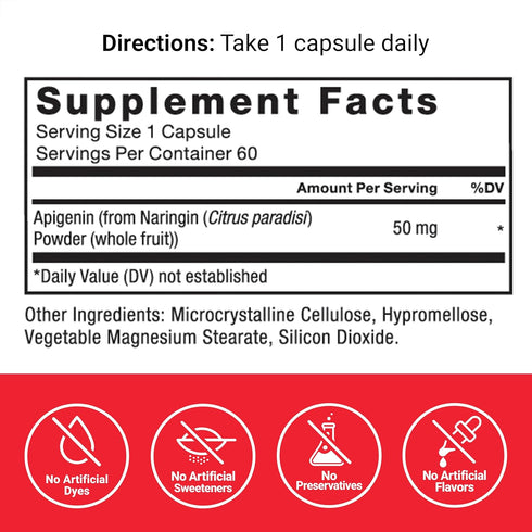 FORCE FACTOR Apigenin Supplement, 60 Capsules, 50mg, Relaxation and Stress Support, Powerful Bioflavonoid and