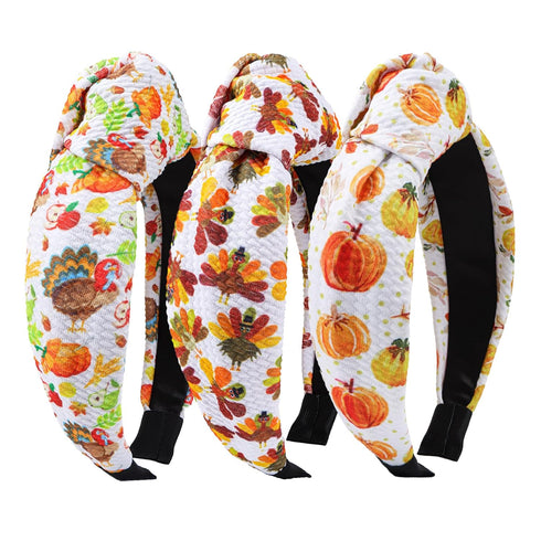 YanJie Thanksgiving Headbands for Women Girls, 3 Pcs Fall Hair Hoop with Turkey, Maple Leaves, Pumpkin Acorn