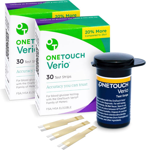 OneTouch Verio Test Strips for Diabetes Value Pack - 60 Count, 2 Boxes with 30 Test Strips Each