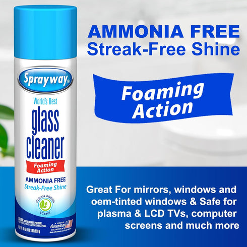 Sprayway Glass Cleaner Foam Action Cleaner 19 oz with Cleaning Cloth in Packaging (3 Pack)