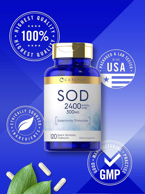 Carlyle S.O.D. Supplement Capsules, 300mg, 120 Count, Superoxide Dismutase, Non-GMO, Gluten Free